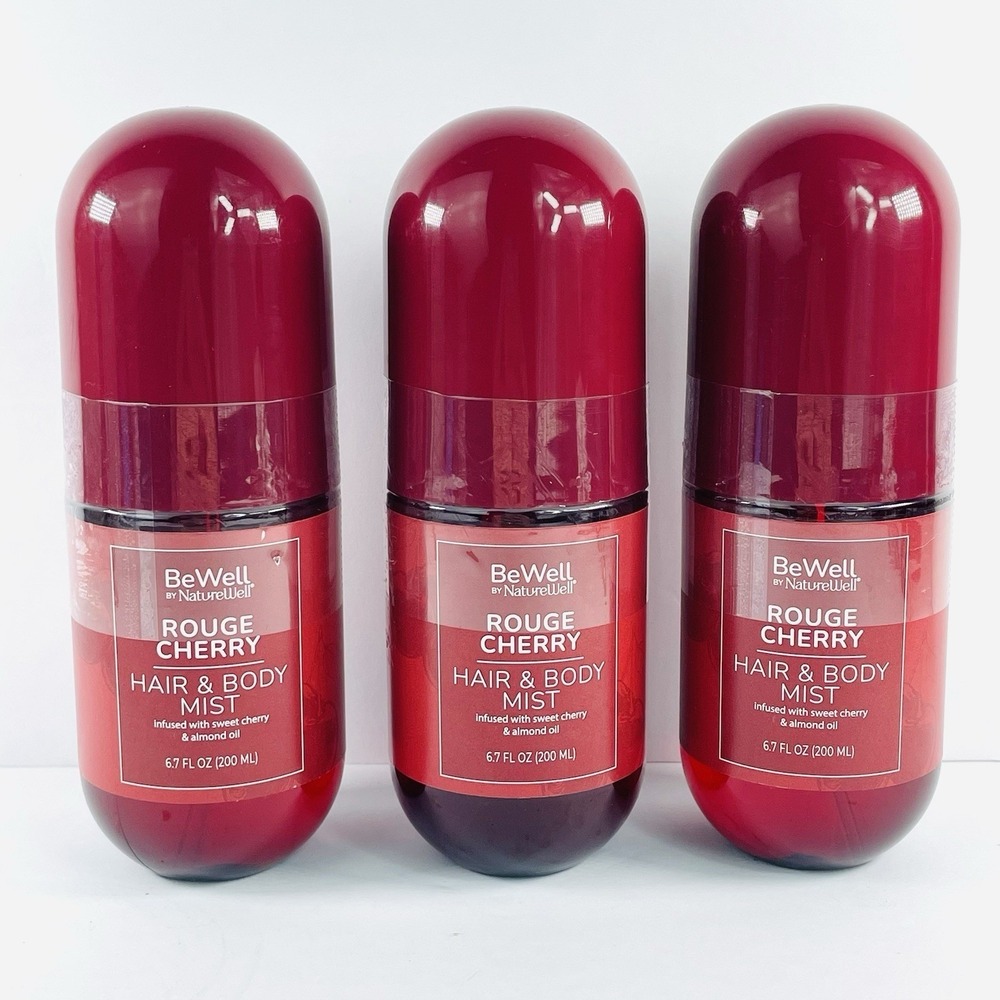 3 Pack Be Well By Nature Well Rouge Cherry Hair & Body Mist Almond Oil 6.7oz NEW